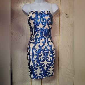 Elegant Blue and Cream Sequin Dress